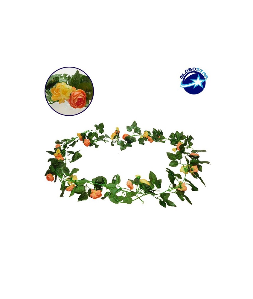 GloboStar® 09013 Τεχνητό Κρεμαστό Φυτό Διακοσμητική Γιρλάντα Μήκους 2.2 μέτρων με 32 X Μικρά Τριαντάφυλλα Πορτοκαλί Σομόν